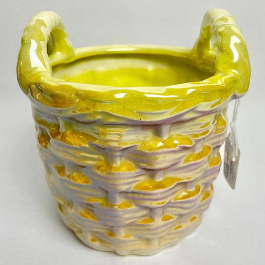 Wembley Ware Basket Planter – Yellow Drip Glaze, Mid-Century WA