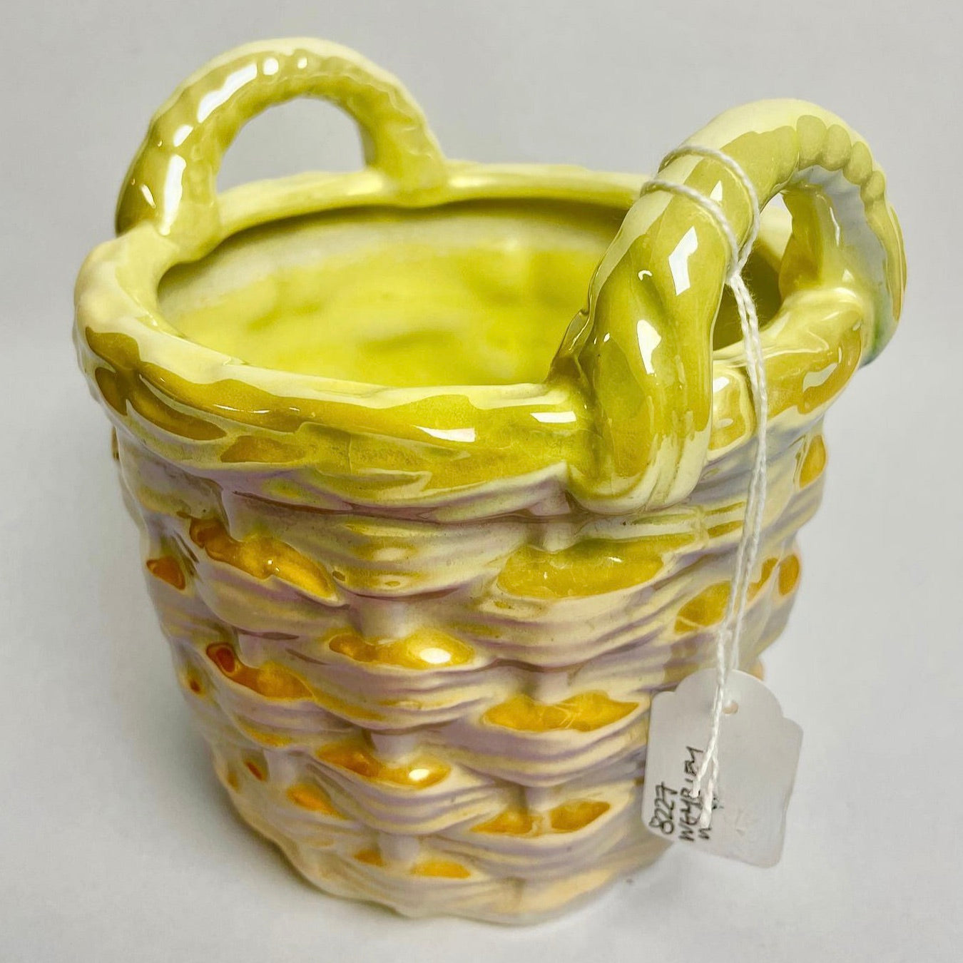 Wembley Ware Basket Planter – Yellow Drip Glaze, Mid-Century WA