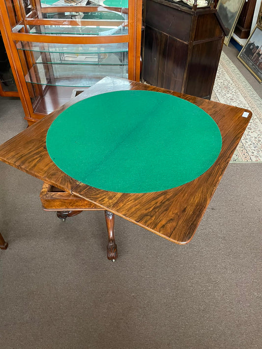 Victorian walnut burl gaming table (900mm square top) folds to a hall table c1850 $695