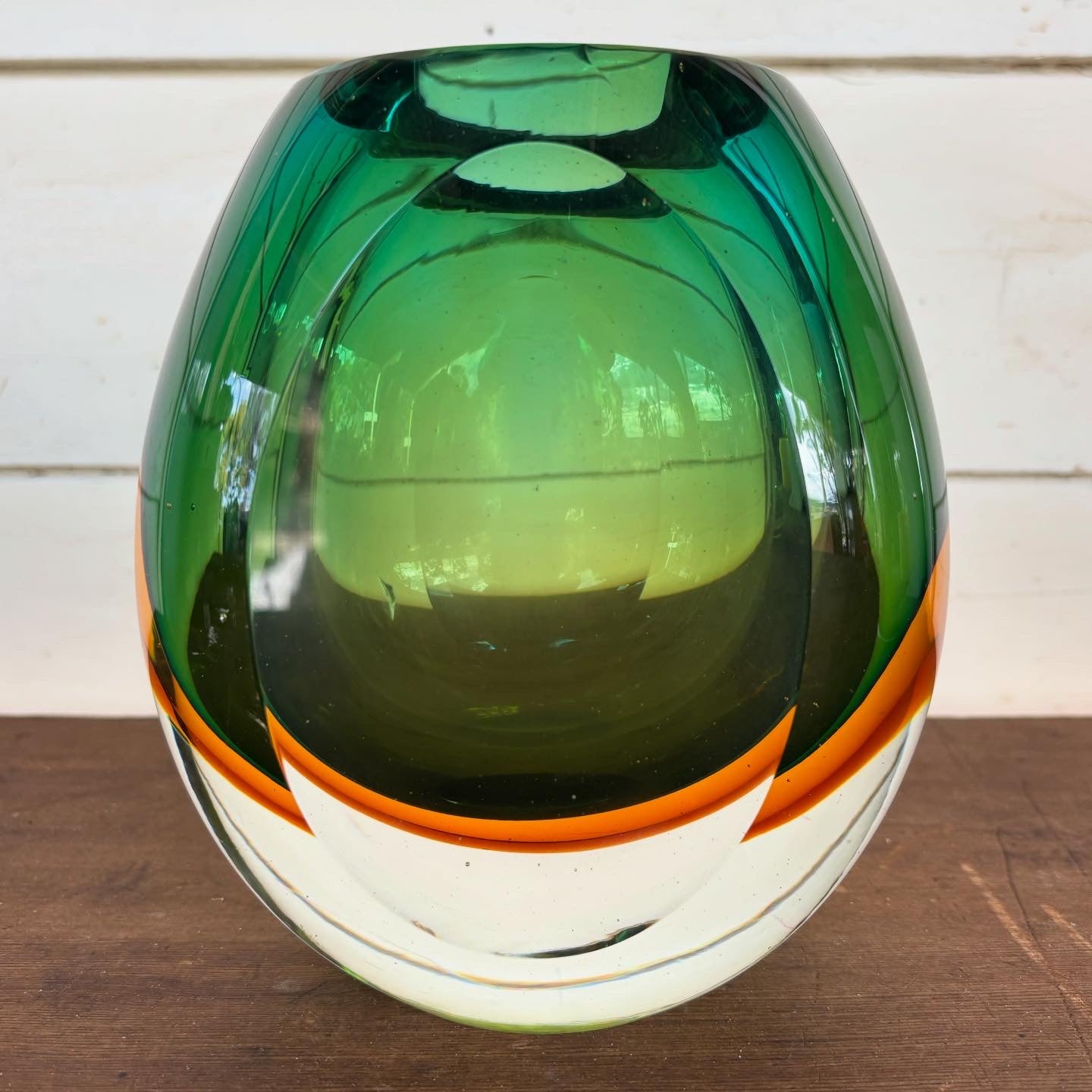 Mid-Century Sommerso Style Glass Vase – Emerald, Olive & Amber Circa 1970s – 3.1kg