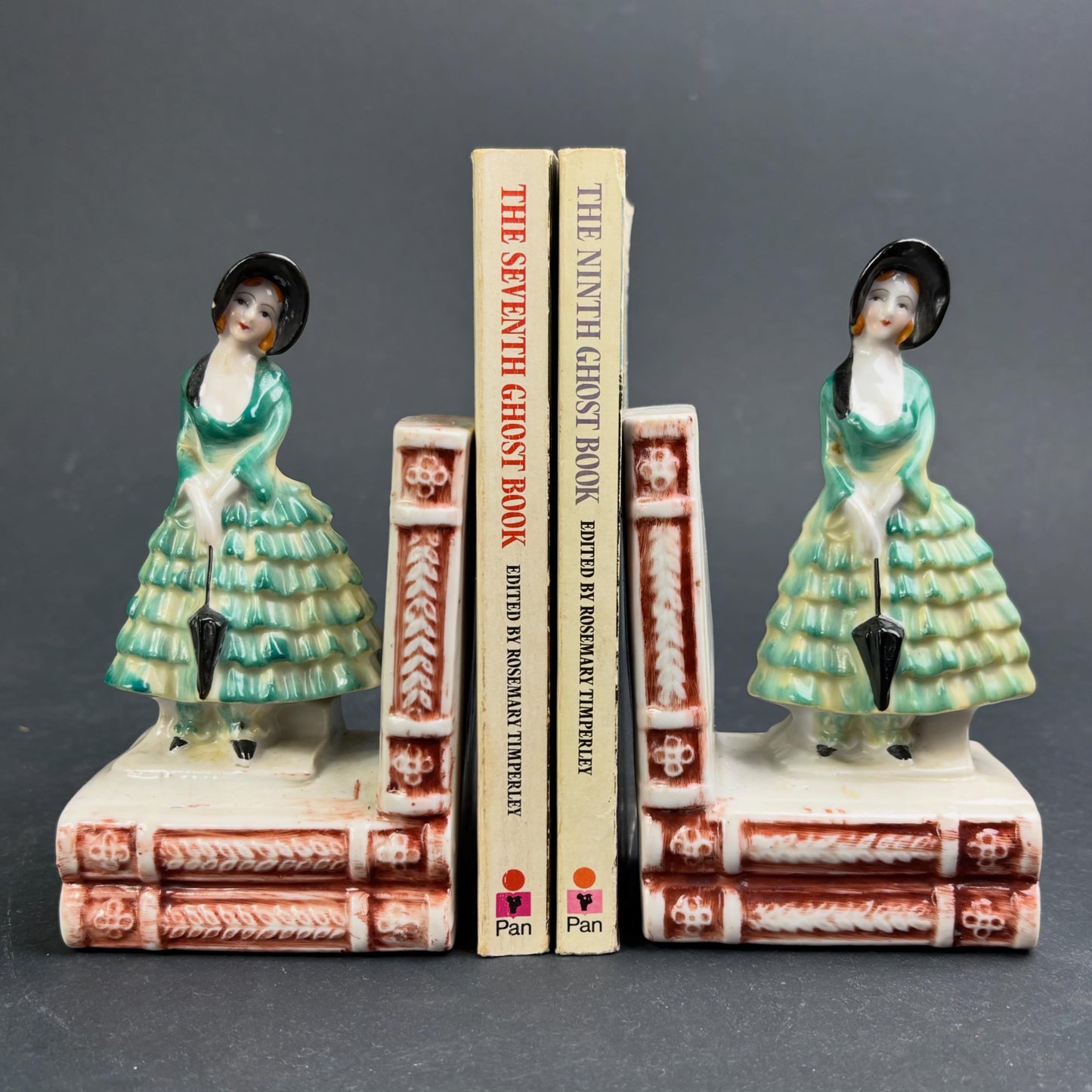 Vintage Japanese Art Deco Porcelain Lady Bookends – Pair c.1930s–40s