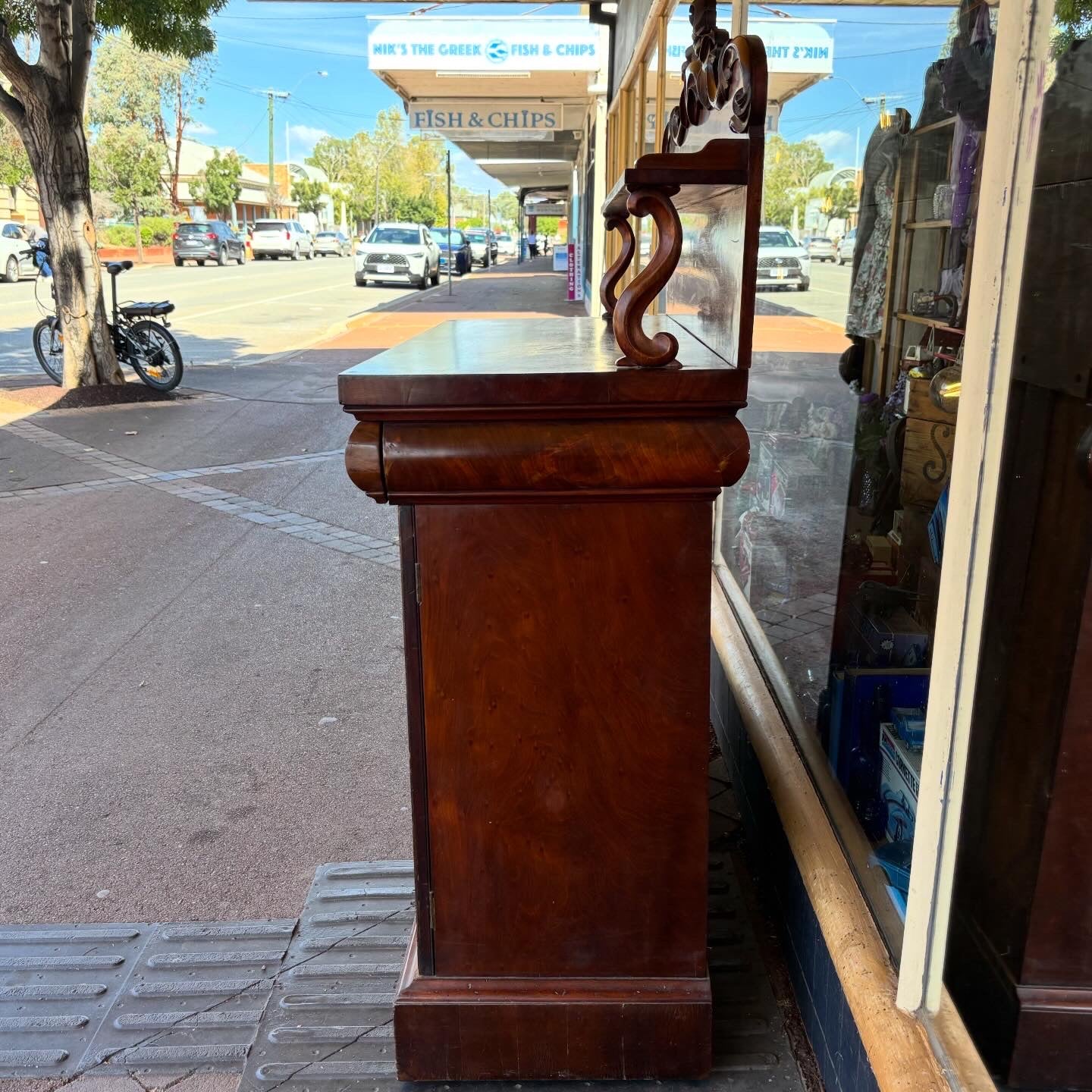 Victorian Mahogany Chiffoniere Carved Backboard Cupboard 123cm