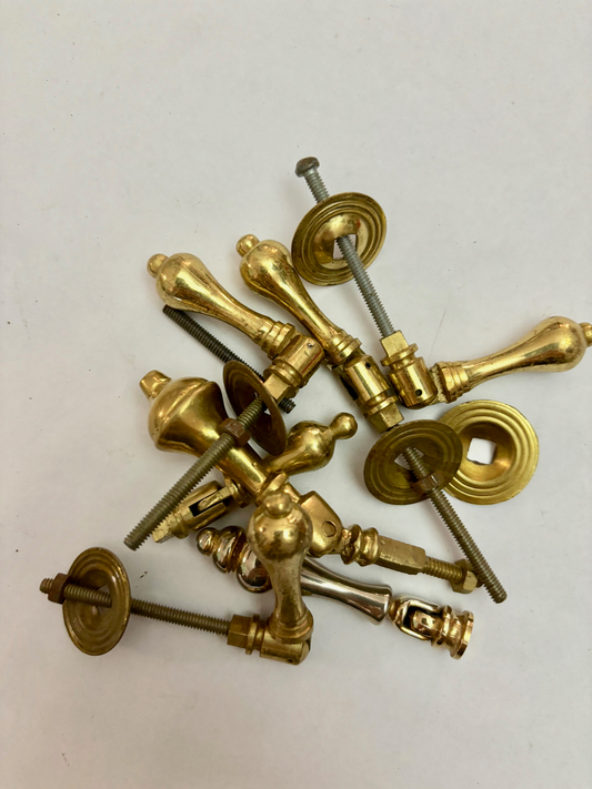 Seven Mixed Antique Brass Drawer Pull Handles (some incomplete)