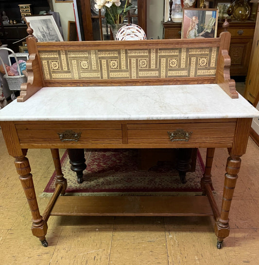 Lovely Victorian Washstand with a marble top, tiled back and drawers