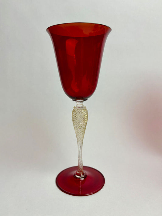 Vintage Italian Venetian Murano Glass Barovier & Toso Ruby Red Glass Goblets
