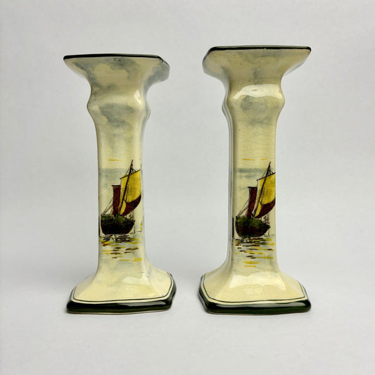 Pair of Royal Doulton Series Ware Sailboats Candlestick Holders