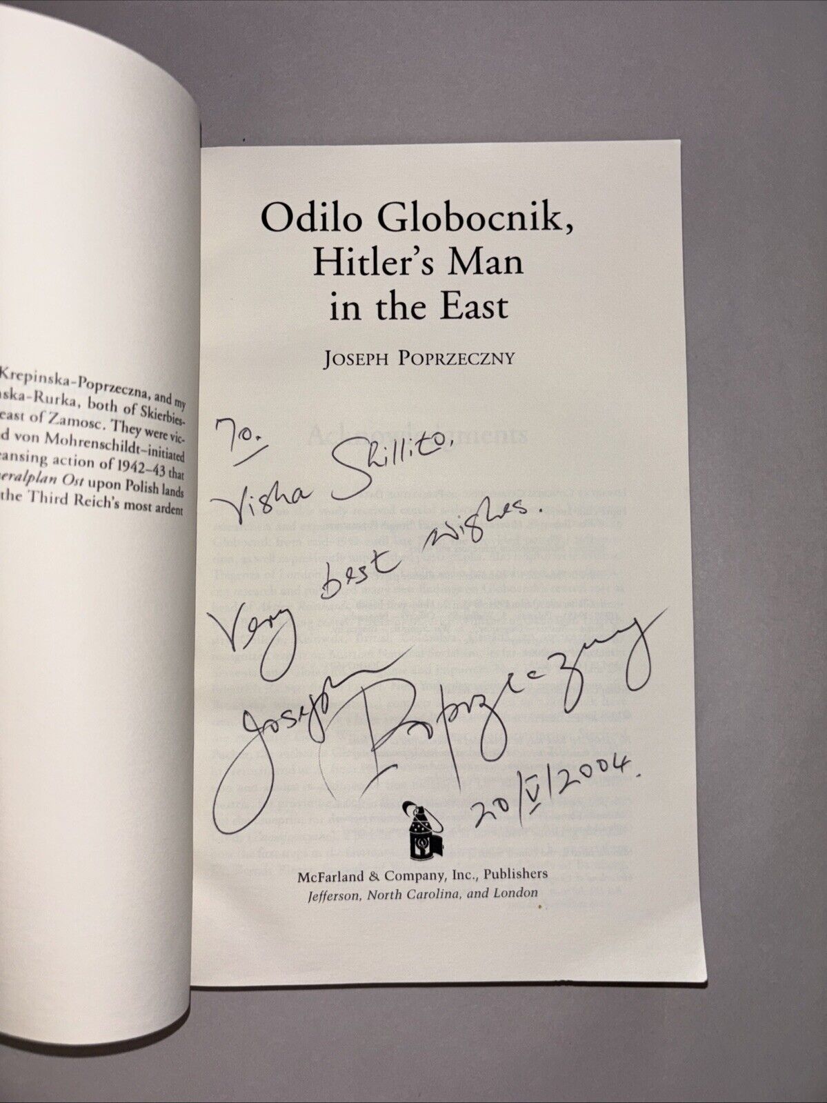 Odilo Globocnik, Hitler's Man in the East by Joseph Poprzeczny SIGNED