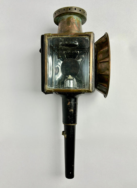 Large Antique Kerosene Carriage Buggy Lamp Beveled Glass 45cm