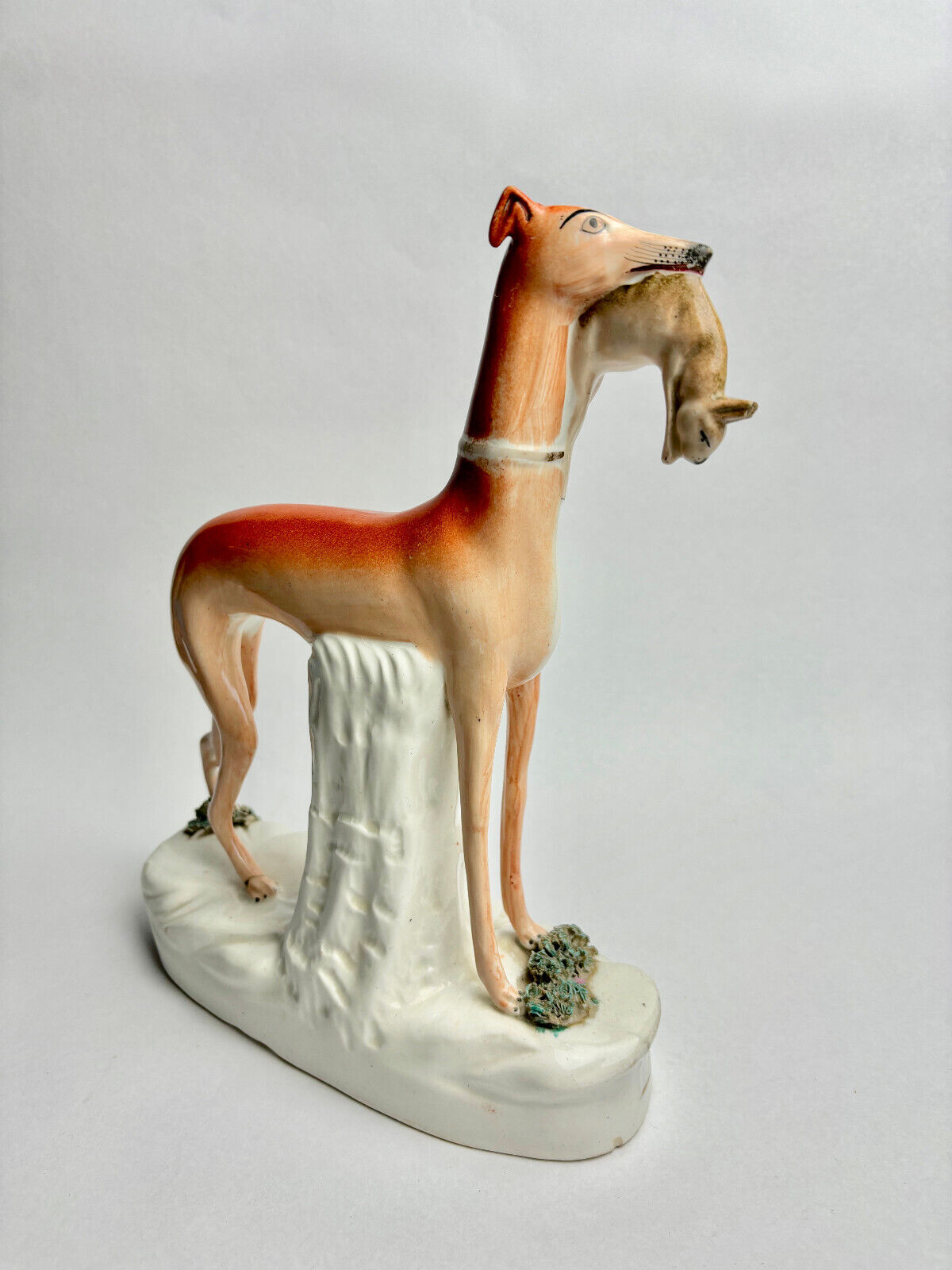 Staffordshire Pottery Whippet with Hare, c. 1870