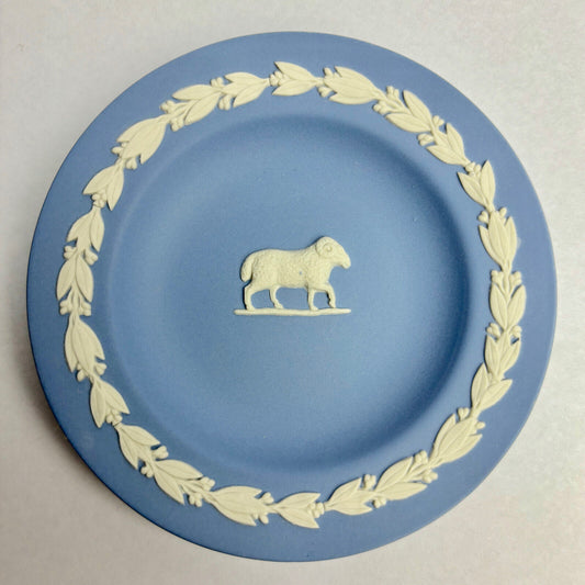 Antique Wedgwood Blue Plate Sporting Ram Sheep