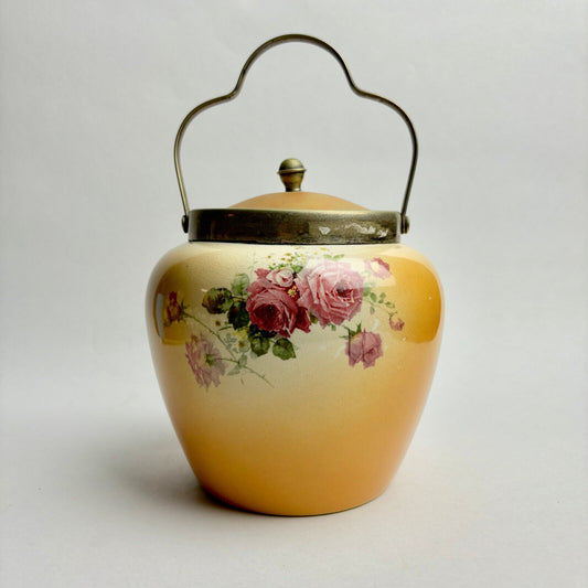 Antique Hand-painted Pottery Biscuit Barrel