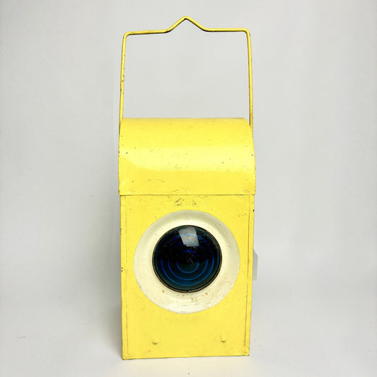 Vintage Yellow Railway Lantern (blue lens)