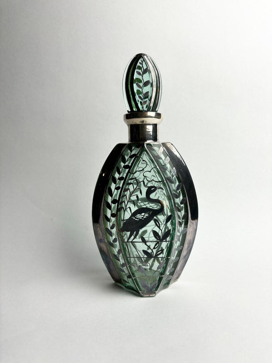 Art Deco silver overlay decanter by Pierre D’Avesn (26cm tall)