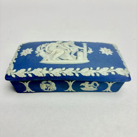 Antique Wedgwood Dark Blue Rectangular Trinket Box