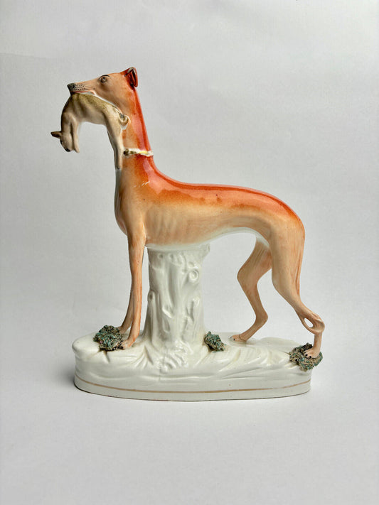 Staffordshire Pottery Whippet with Hare, c. 1870