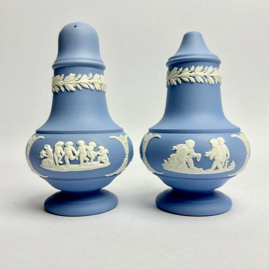 Antique Wedgwood Blue Salt & Pepper Shakers