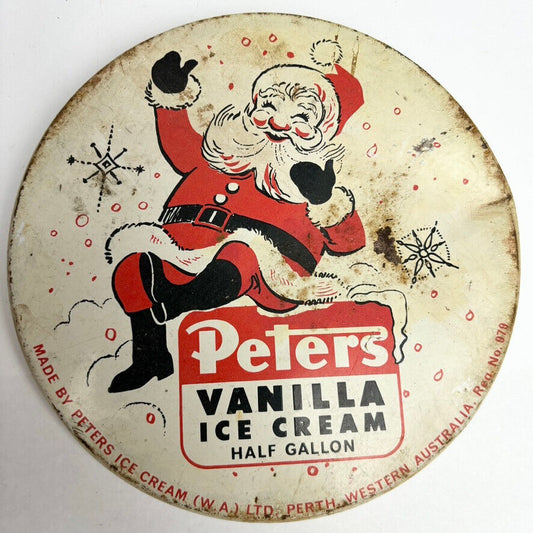 Vintage Peters Ice Cream Santa Claus Tin Lid Only, Perth