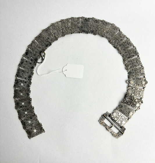 Antique Victorian White Metal Plated Chatelaine Belt