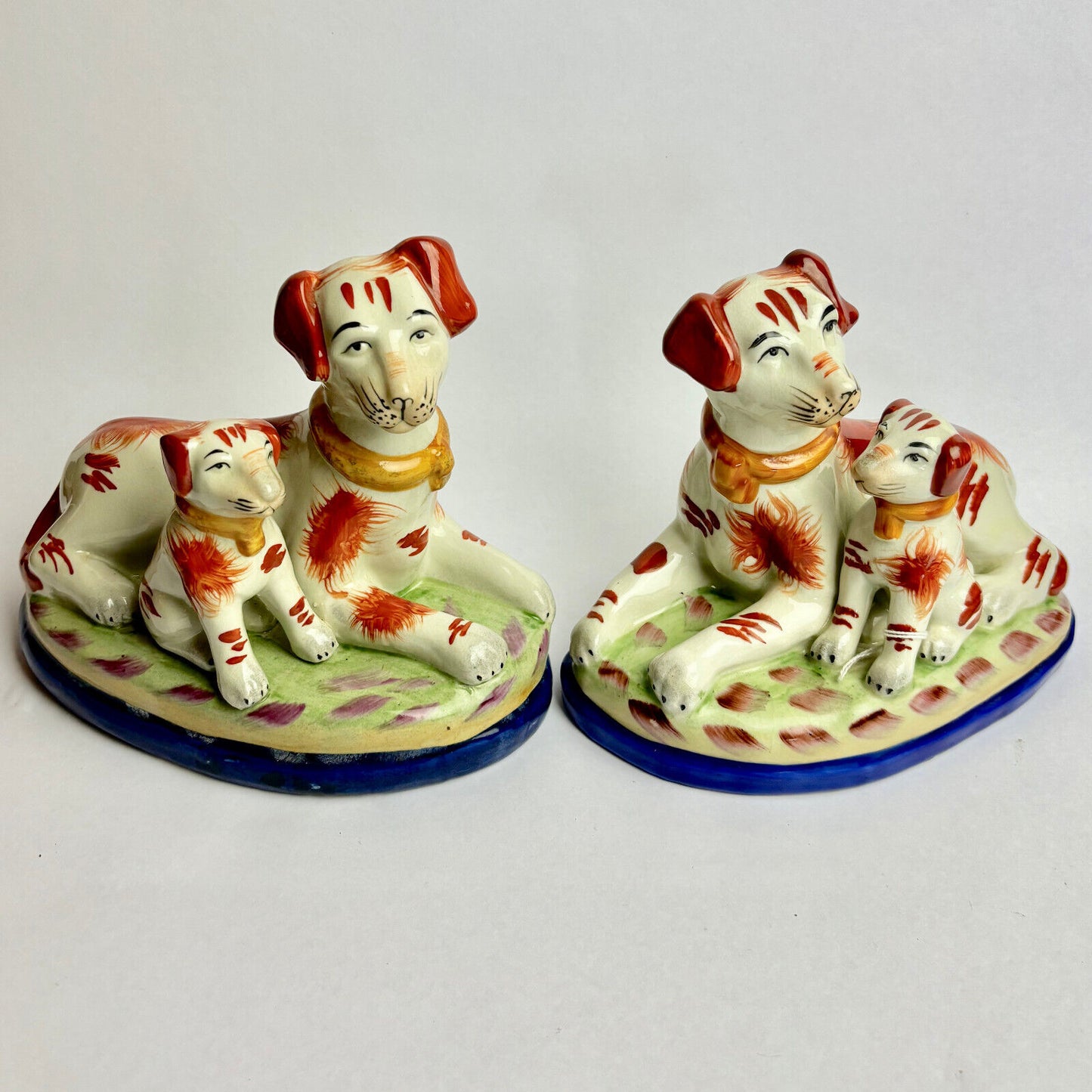 Pair of Antique Staffordshire Terriers with Puppy Bookends