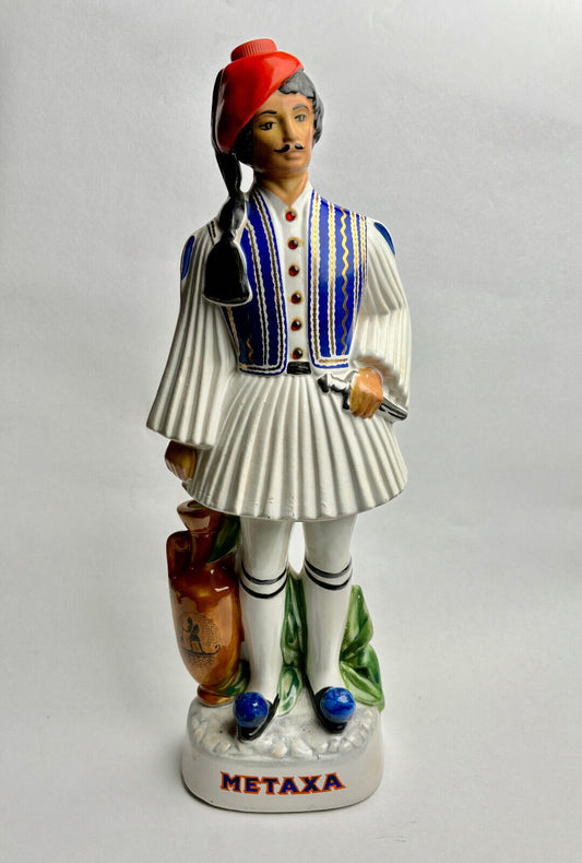 Metaxa Ouzo Greek Soldier Ceramic Liquor Decanter 1970's