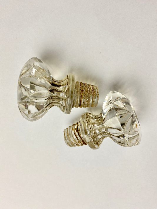 Pair Of Large Edwardian Glass Threaded Door Knobs
