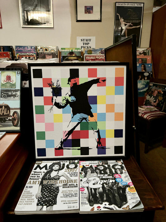 Rage, Flower Thrower Color Dots Banksy Photographic Print Framed