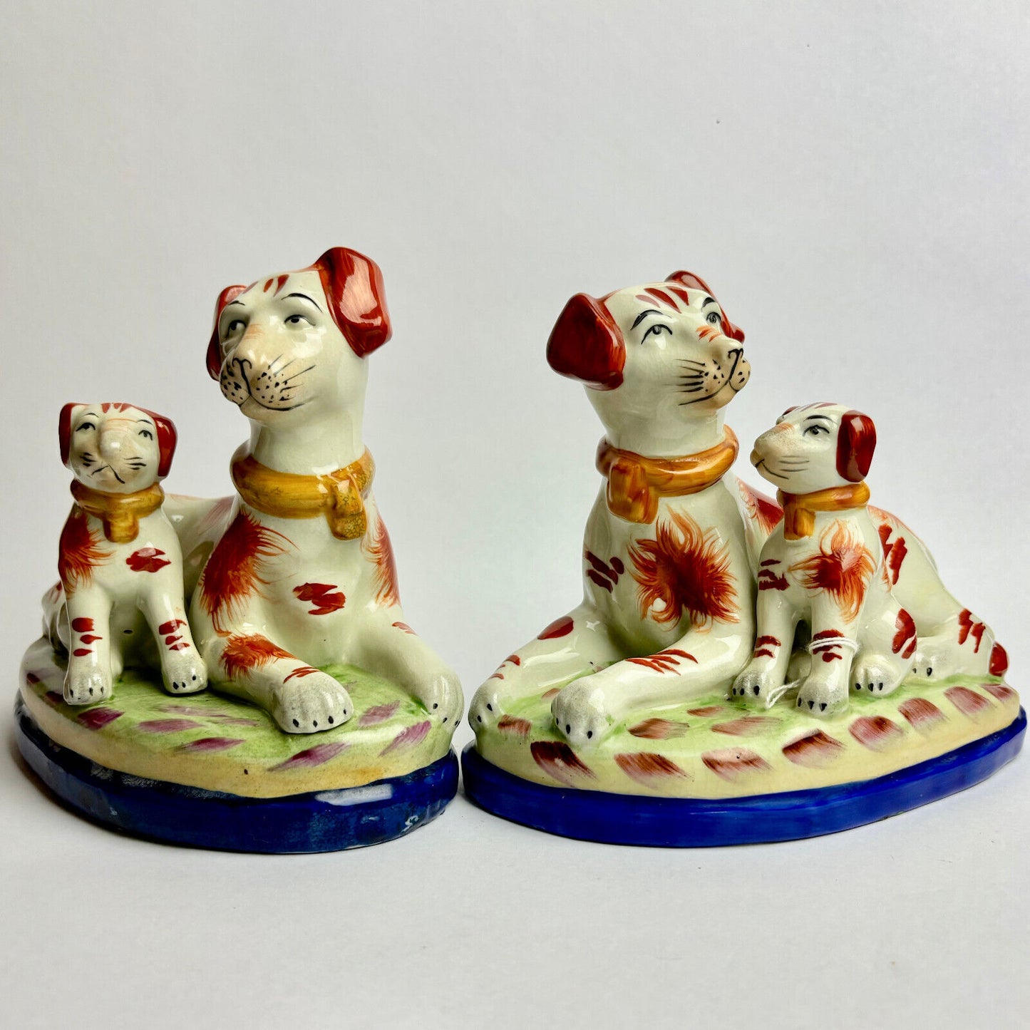 Pair of Antique Staffordshire Terriers with Puppy Bookends