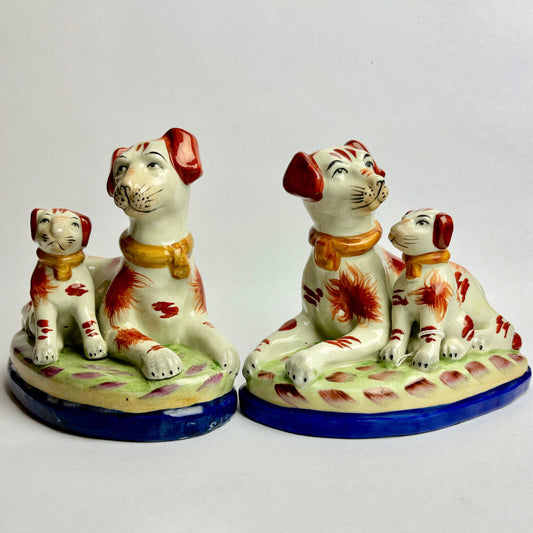 Pair of Antique Staffordshire Terriers with Puppy Bookends