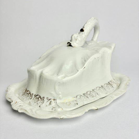 Large White Victorian Cheese Dish and Cover