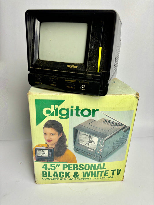 Vintage Digitor AC/DC 4.5" Personal Black & White TV with VHF & UHF