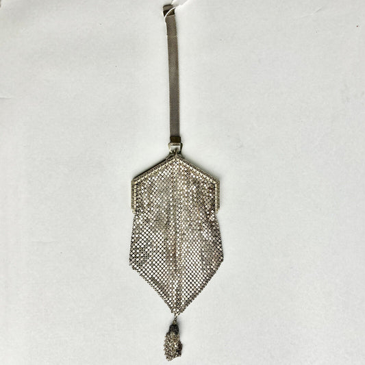 Art Deco White Metal Plated Mesh Purse