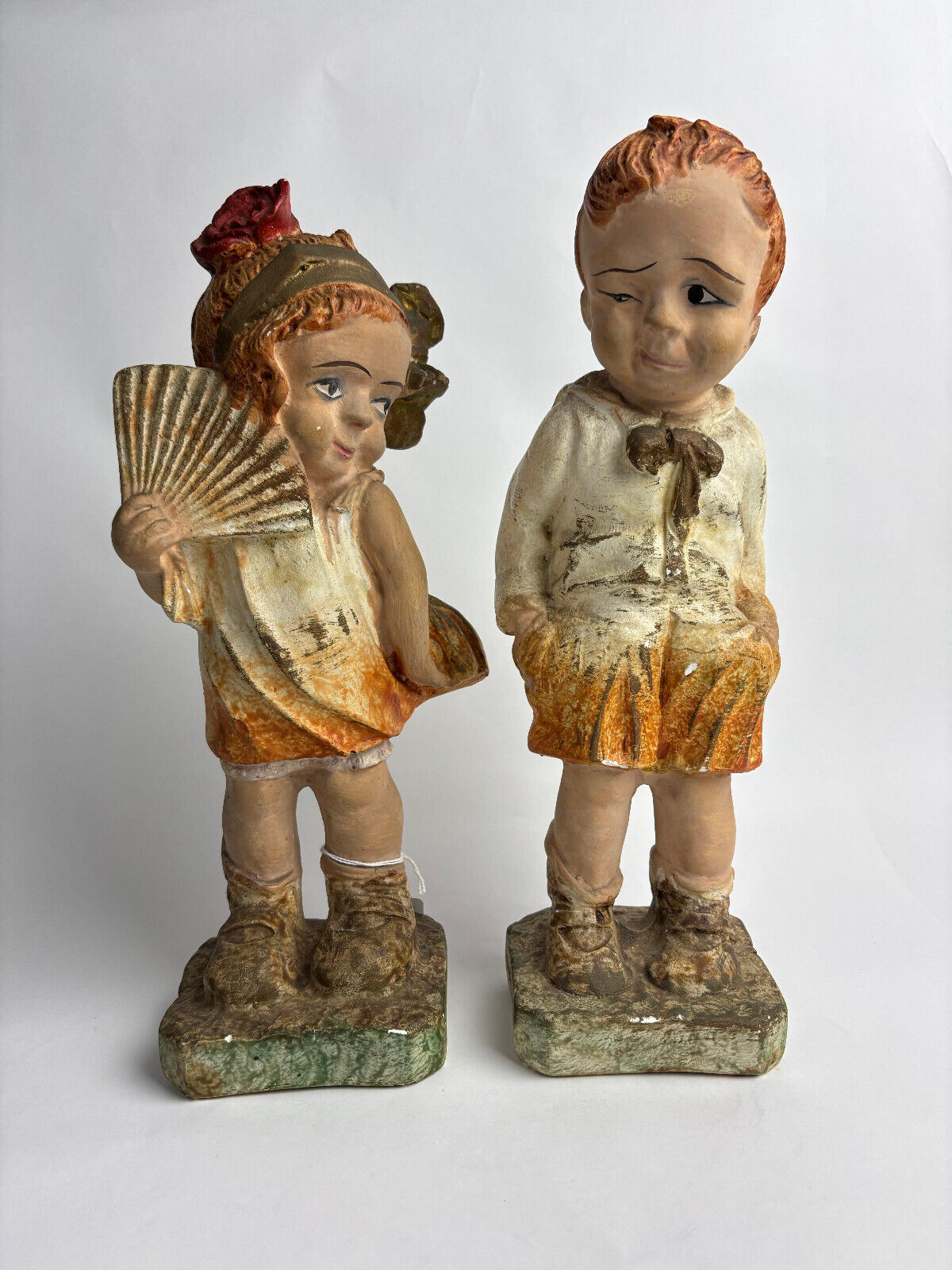 Rare 1920s Painted Chalkware Ginger Meggs and Minnie Peters Figures