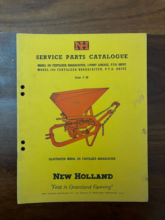 New Holland SERVICE PARTS CATALOGUE MODEL 205 FERTILIZER BROADCASTER, 3-POINT