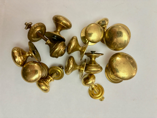 Twelve Mixed Antique Brass Drawer Pull Handles