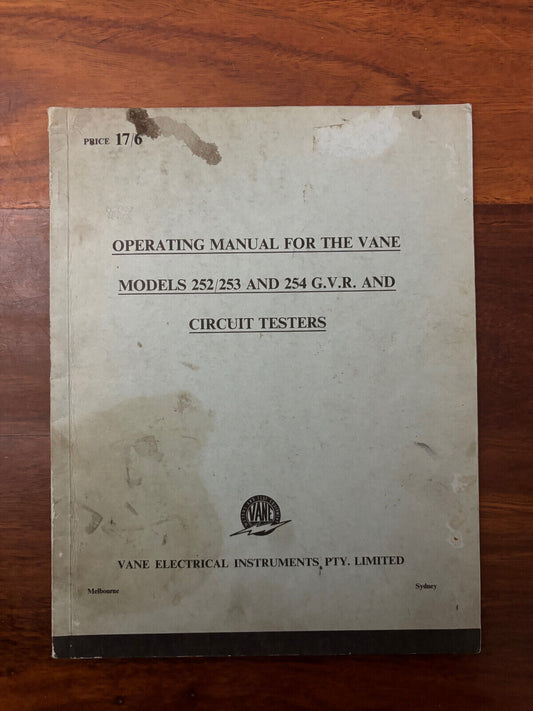 Operating Manual for the Vane Models 252 253 254 GVR Electrical Circuit Tester