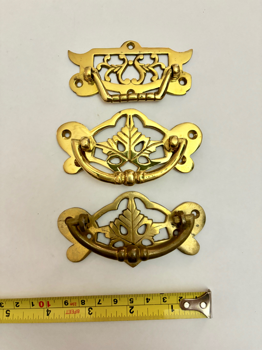 Three Mixed Antique Brass Drawer Pull Handles