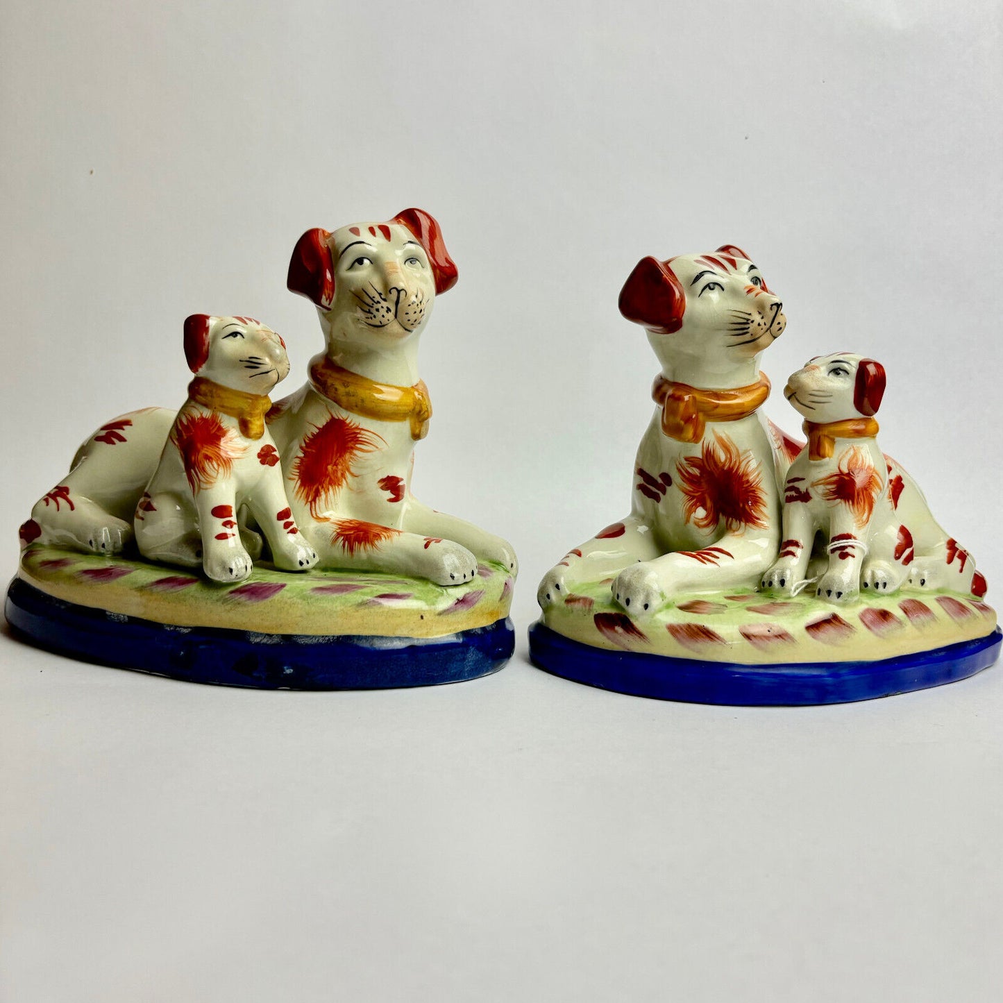 Pair of Antique Staffordshire Terriers with Puppy Bookends