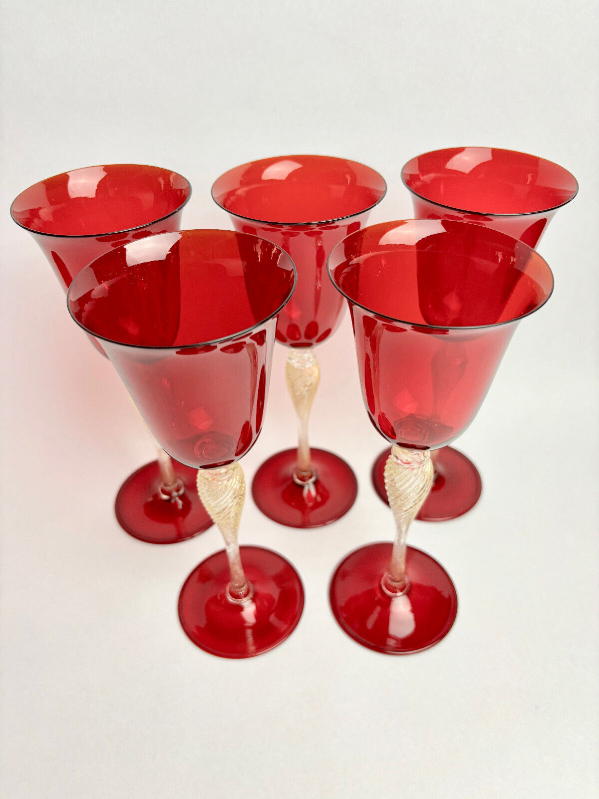Vintage Italian Venetian Murano Glass Barovier & Toso Ruby Red Glass Goblets