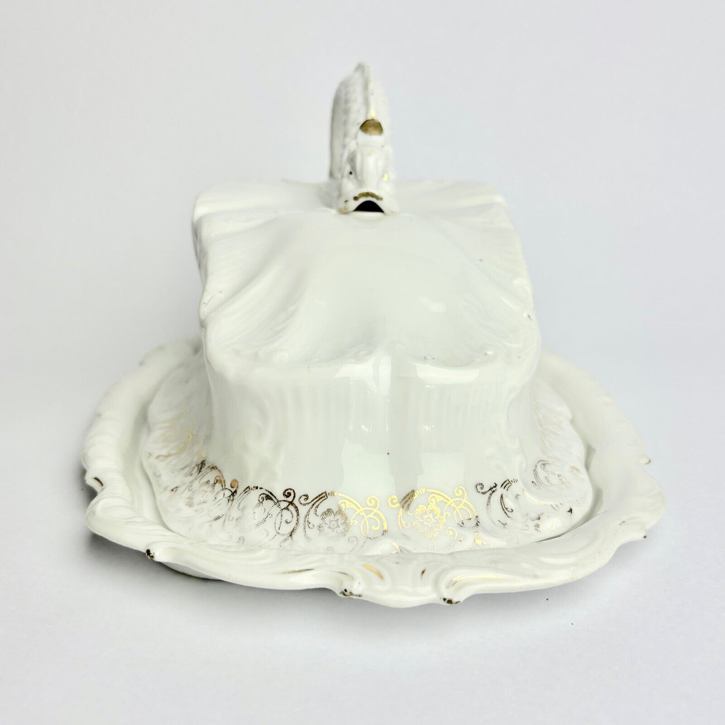 Large White Victorian Cheese Dish and Cover