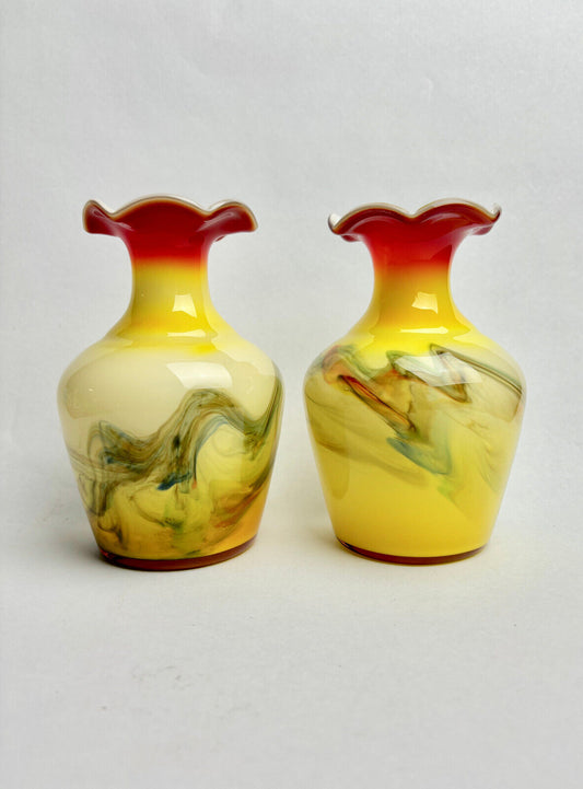 Pair of Ambergine Glass Vases (16cm tall)