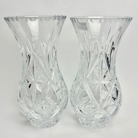 Pair of Royal Doulton Crystal Vases - Large Fan & All Round Stars (boxed) 25.6cm