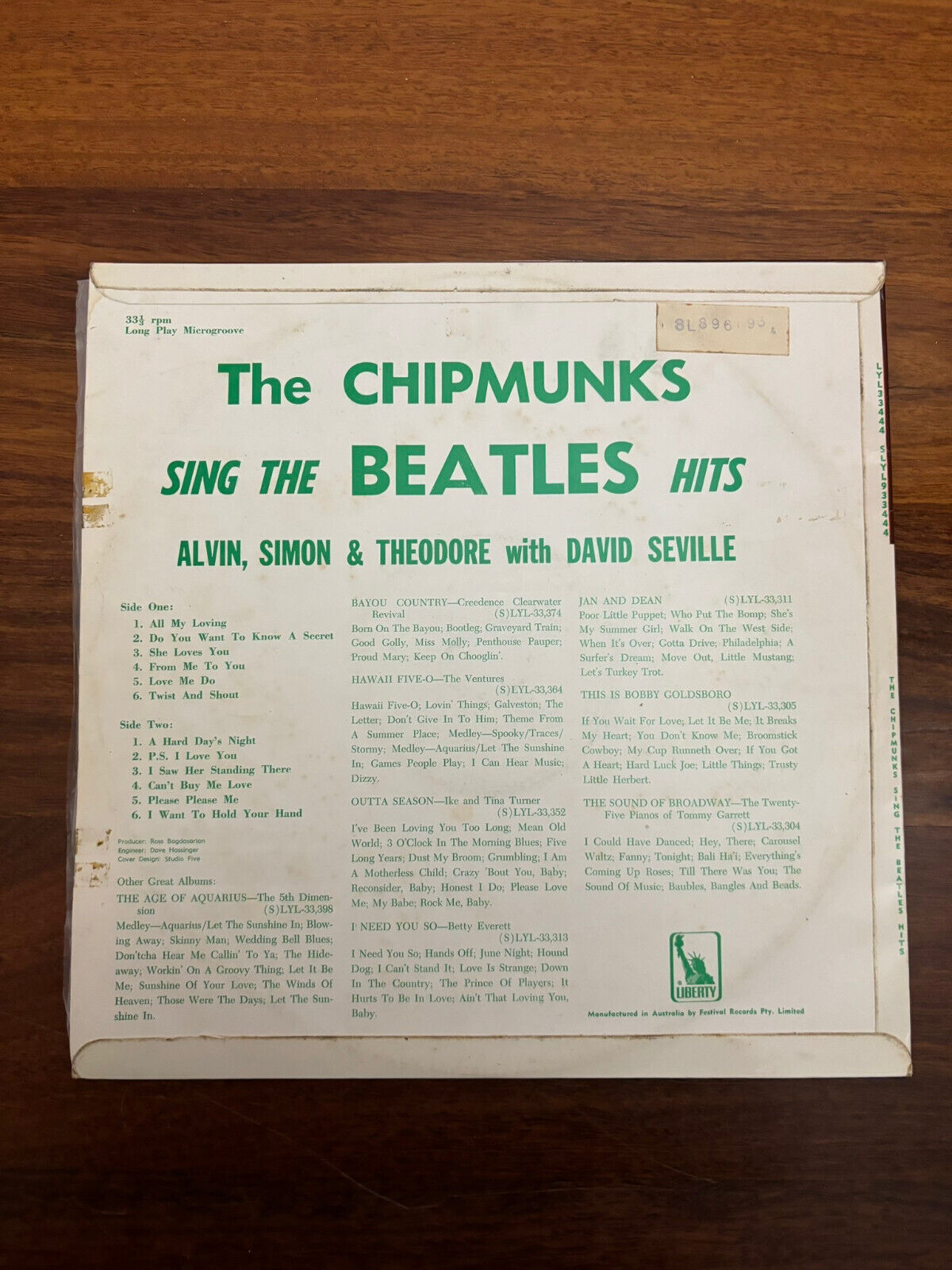 THE CHIPMUNKS SING THE BEATLES ALBUM VINYL RECORD  RARE