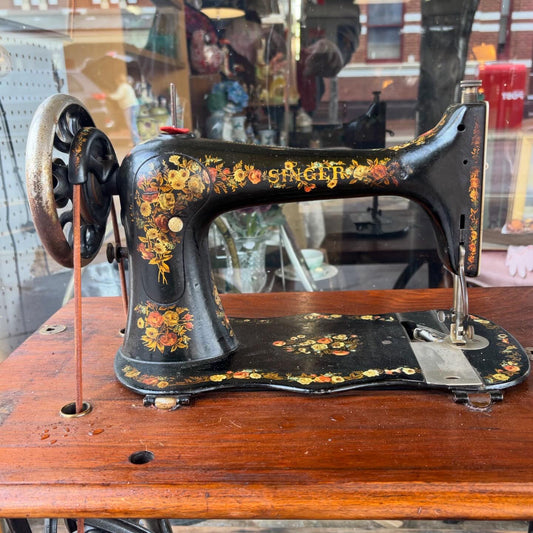 Singer Treadle Sewing Machine with Cast Iron Base & Timber Top