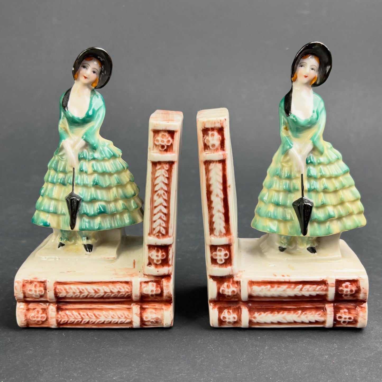 Vintage Japanese Art Deco Porcelain Lady Bookends – Pair c.1930s–40s