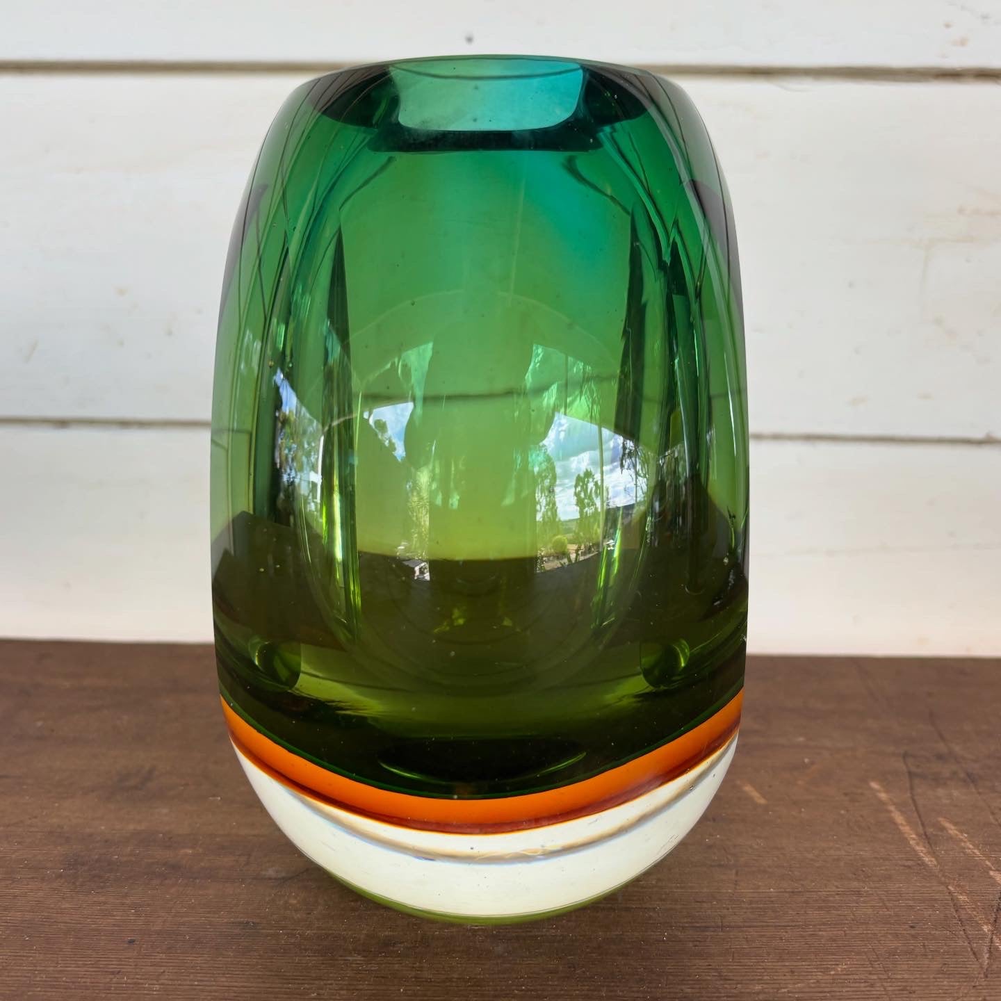 Mid-Century Sommerso Style Glass Vase – Emerald, Olive & Amber Circa 1970s – 3.1kg