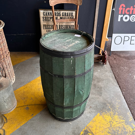 Antique English Green Painted Coopered Barrel