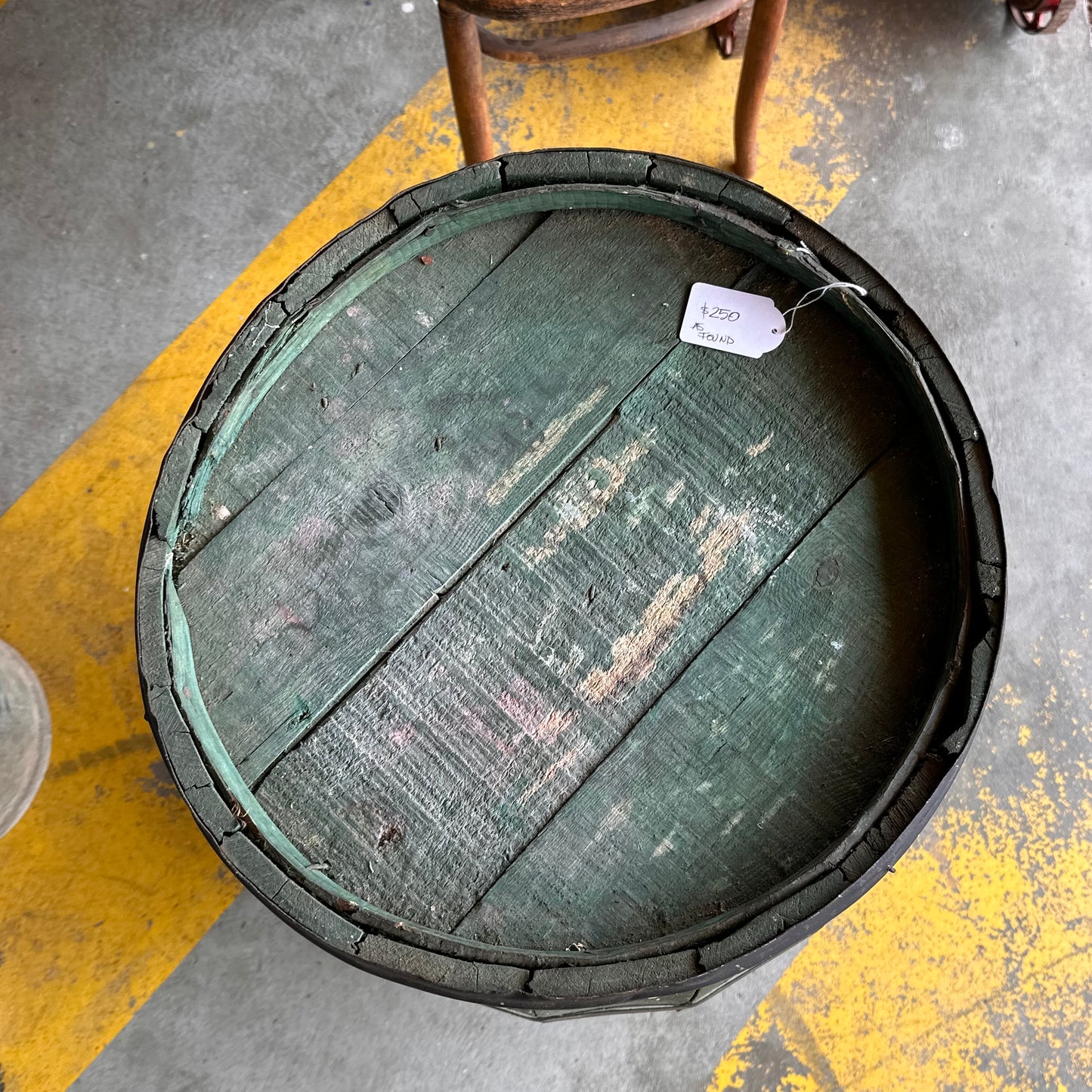 Antique English Green Painted Coopered Barrel