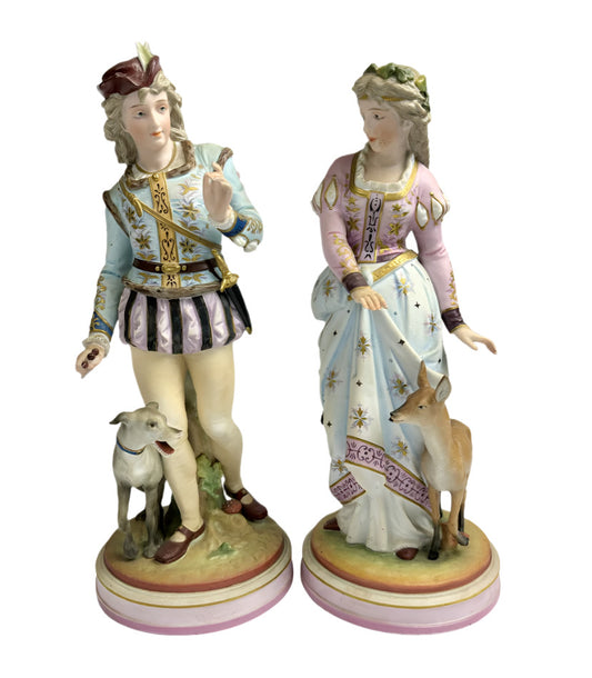 Scheibe-Alsbach Pair of 20th century hard paste porcelain figurines with hound and fawn