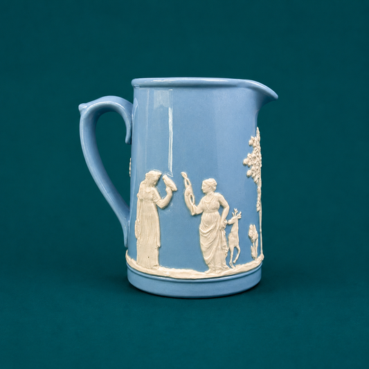 Wedgwood Jasperware Pale Blue Cream Jug – Hunting Scene – Made in England