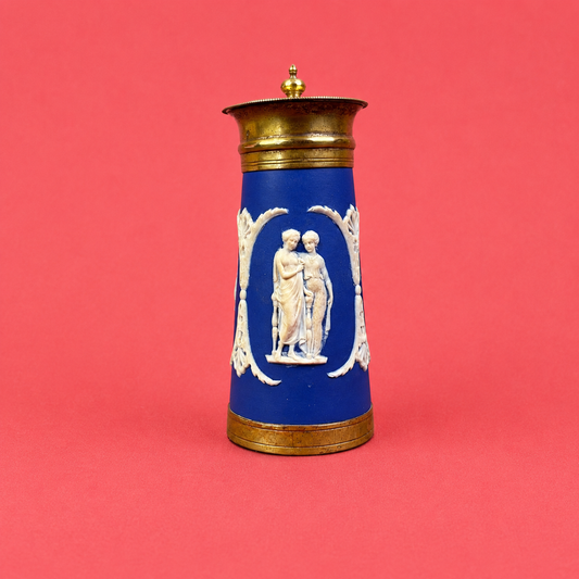 Antique Wedgwood Blue Jasperware Pot Pourri Vase with Pierced Brass Lid – England